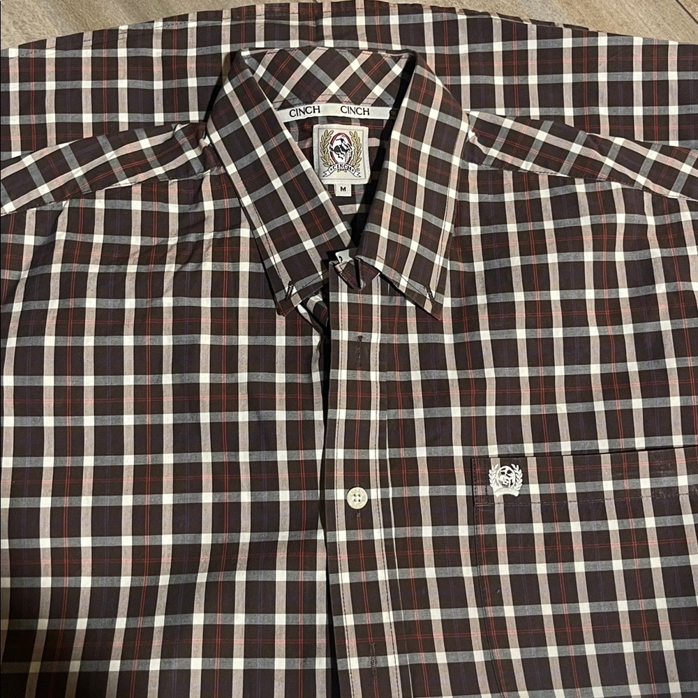 Cinch Brown Plaid Shirt with Embroidered Detail - Picture 5 of 8